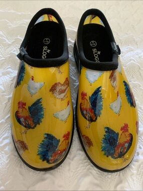 Sloggers Womens 8 Yellow Chicken Print Waterproof Rain Garden Shoes Made in USA